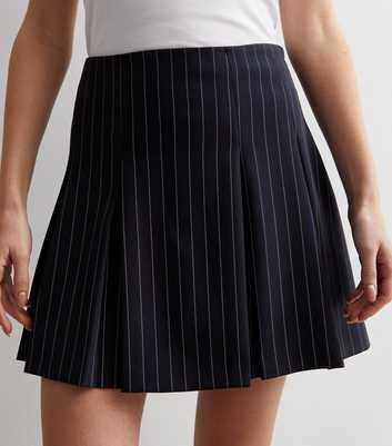 Black Pinstripe Pleated Mini Skirt