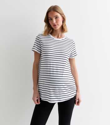 Maternity White Stripe Cotton T-Shirt