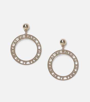 Freedom Gold Roman Numeral Circle Drop Earrings