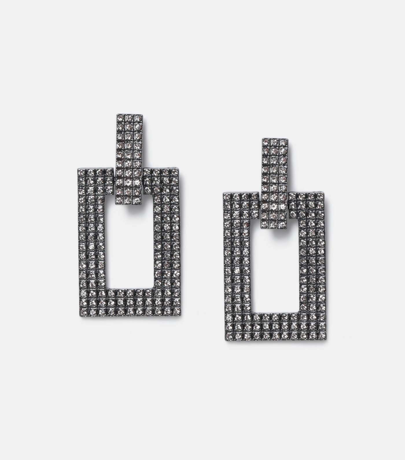 Freedom Black Diamanté Rectangle Drop Earrings