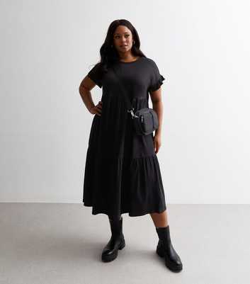 Curves Black Cotton Tiered Midaxi Dress