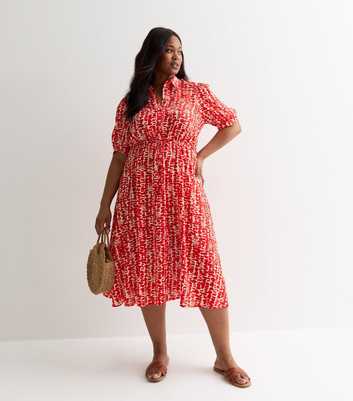 Curves Red Abstract Pattern Shirt Midi Dress