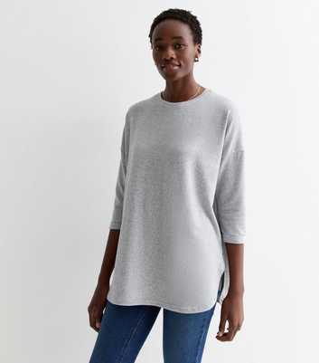 Tall Pale Grey Jersey 3/4 Sleeve Top