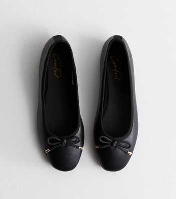 Black Leather-Look Ballerina Pumps