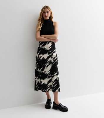 Black Abstract Pattern Midi Skirt 