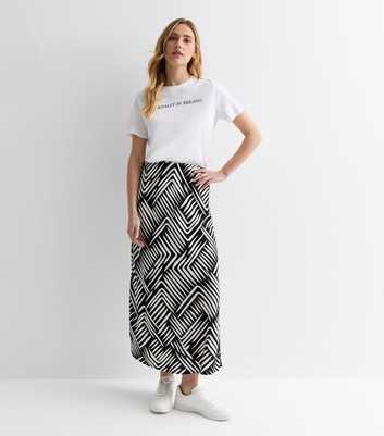 Black Abstract Print High Waist Midi Skirt