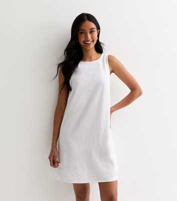 Off White Linen Blend Open Back Mini Dress