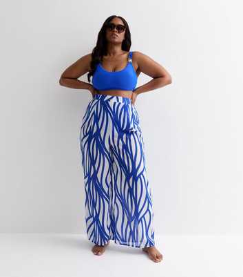 Curves Blue Line Print Beach Trousers