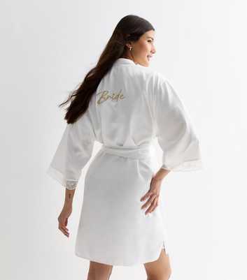 White Satin Lace Trim Bride Logo Belted Dressing Gown