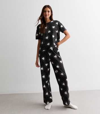 Black Heart T-Shirt Wide Leg Pyjama Set 