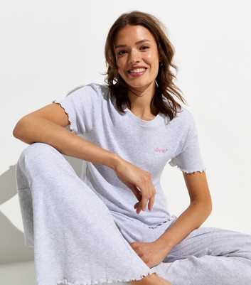 Tall Pale Grey Love Embroidery Trouser Pyjama Set