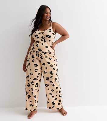 Curves Light Brown Leopard Print Cotton Cami Pyjama Set