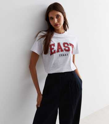 Pale Grey Marl Cotton East Coast Logo T-Shirt