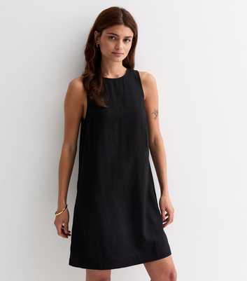 Black Linen Blend Sleeveless Mini Dress