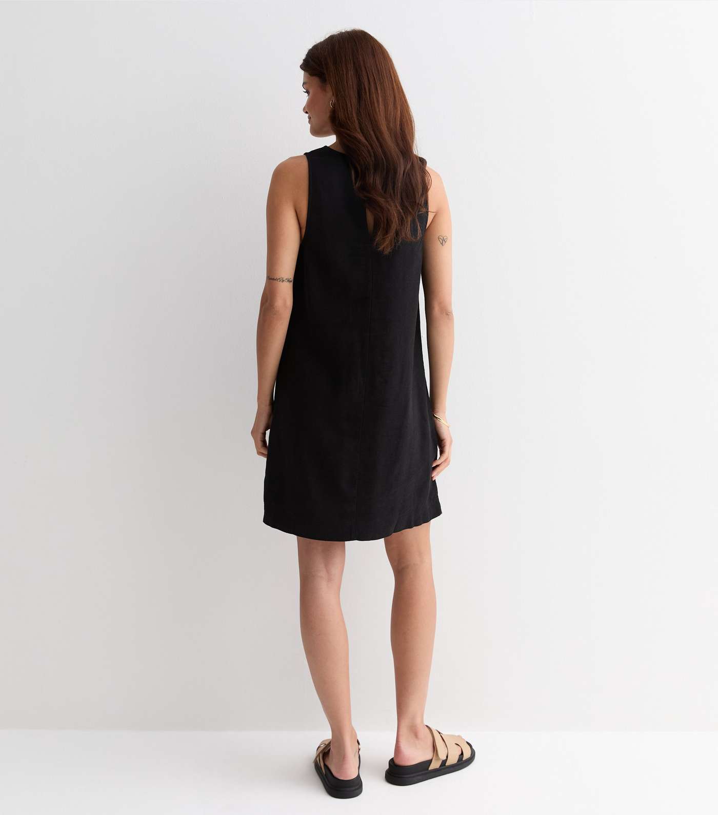 Black Linen Blend Sleeveless Mini Dress Image 4