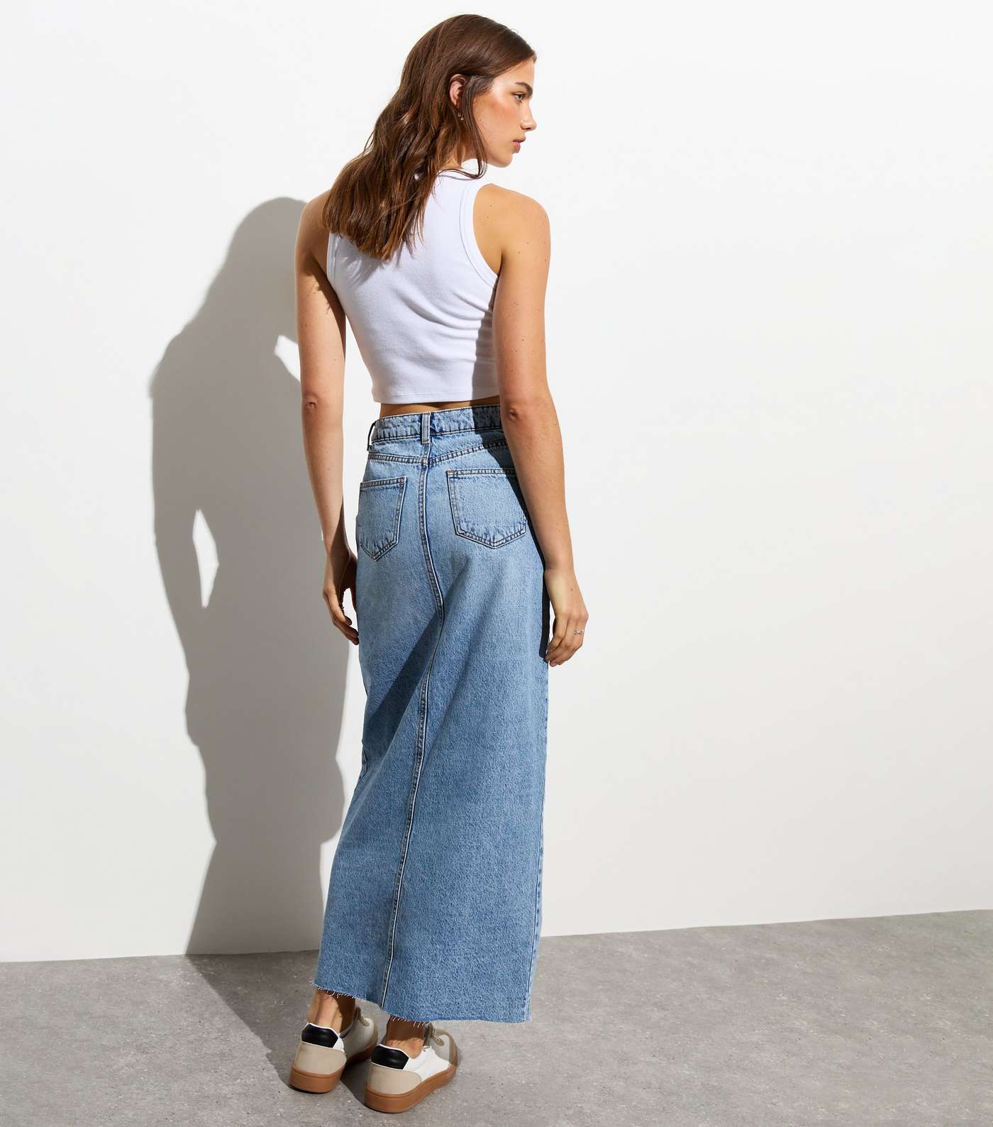 Pale Blue Denim Split Front Maxi Skirt Image 4