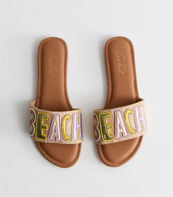 Stone Beaded Beach Logo Mule Sandals