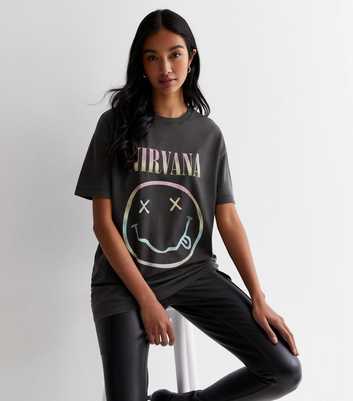 Dark Grey Acid Wash Nirvana Logo T-Shirt