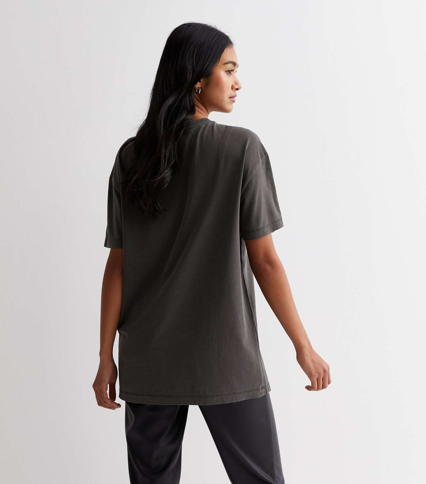Dark Grey Acid Wash Cotton Def Leppard Oversized Logo T-Shirt Image 4