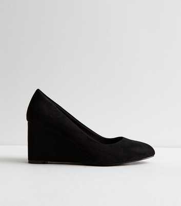 Black Suedette Wedge Court Shoes