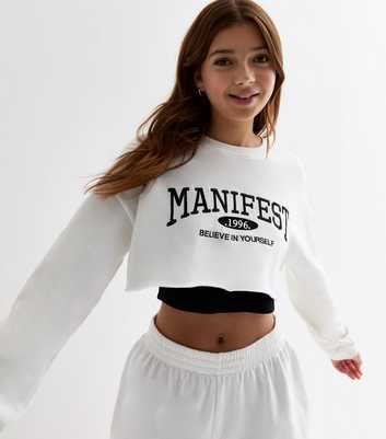 Girls White Manifest Logo Crop Sweatshirt