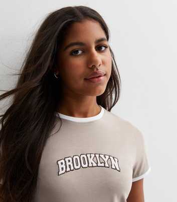 Girls Light Brown Brooklyn Logo Ringer T-Shirt