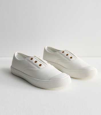 White Leather-Look Laceless Trainers