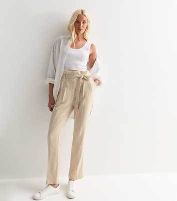 Tall Linen-Look Tailored Paperbag Trousers