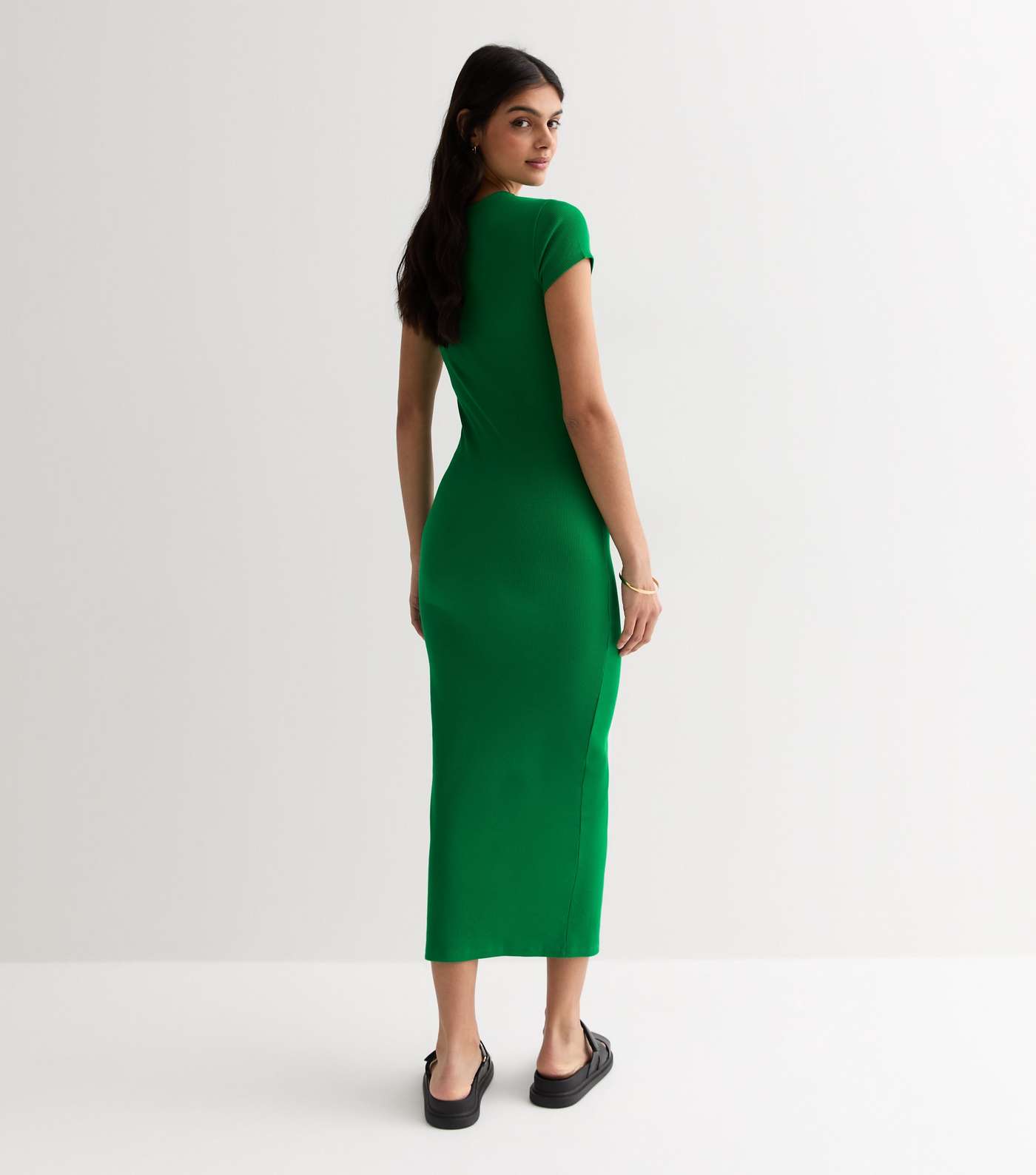 Green Stretch Cotton Bodycon Midi Dress  Image 4