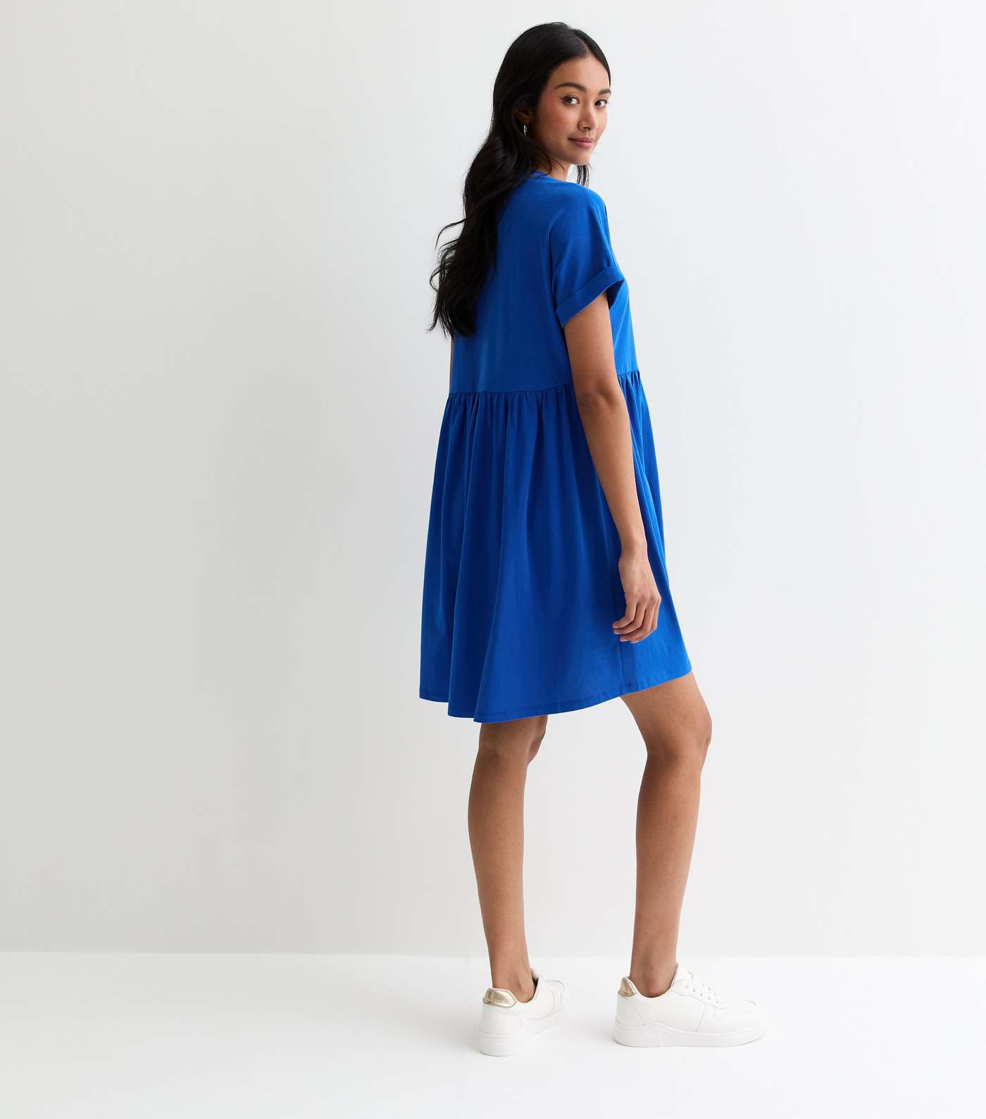 Blue Mini Smock Cotton Dress Image 4