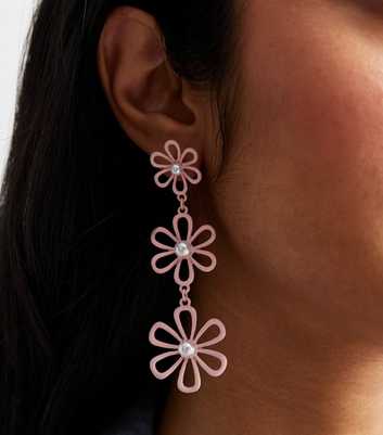Pink Triple Cut Out Flower Drop Earrings
