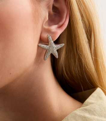 Silver Tone Textured Starfish Stud Earrings