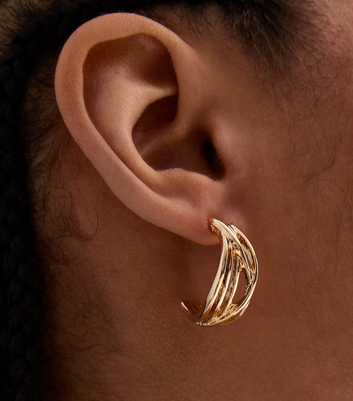 Gold Crossover Mini Hoop Earrings