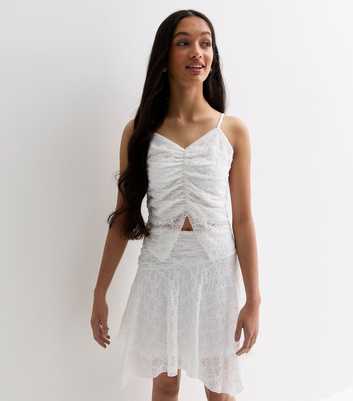 Girls White Lace Mini Skirt 