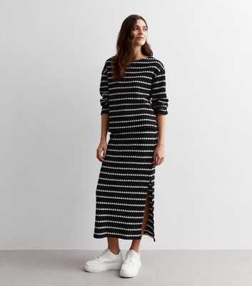 Black Stitch Stripe Split Hem Midi Skirt