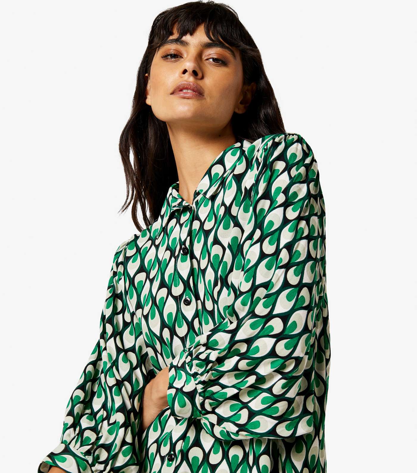Apricot Green Geometric Print Long Sleeve Shirt Image 4