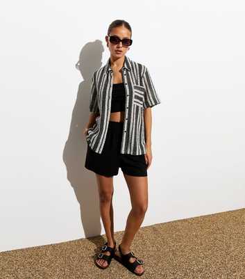 Black Stripe Crochet Short Sleeve Shirt