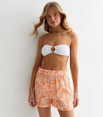Orange Abstract Print Cotton Beach Shorts