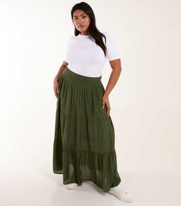 Blue Vanilla Curves Olive Tiered Maxi Skirt