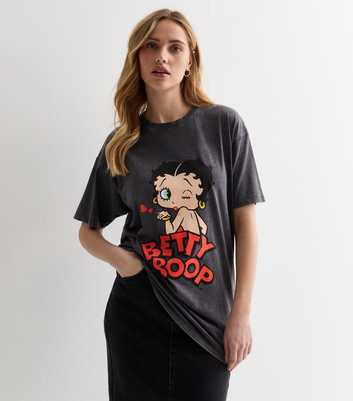 Dark Grey Acid Wash Betty Boop Logo Oversized T-Shirt