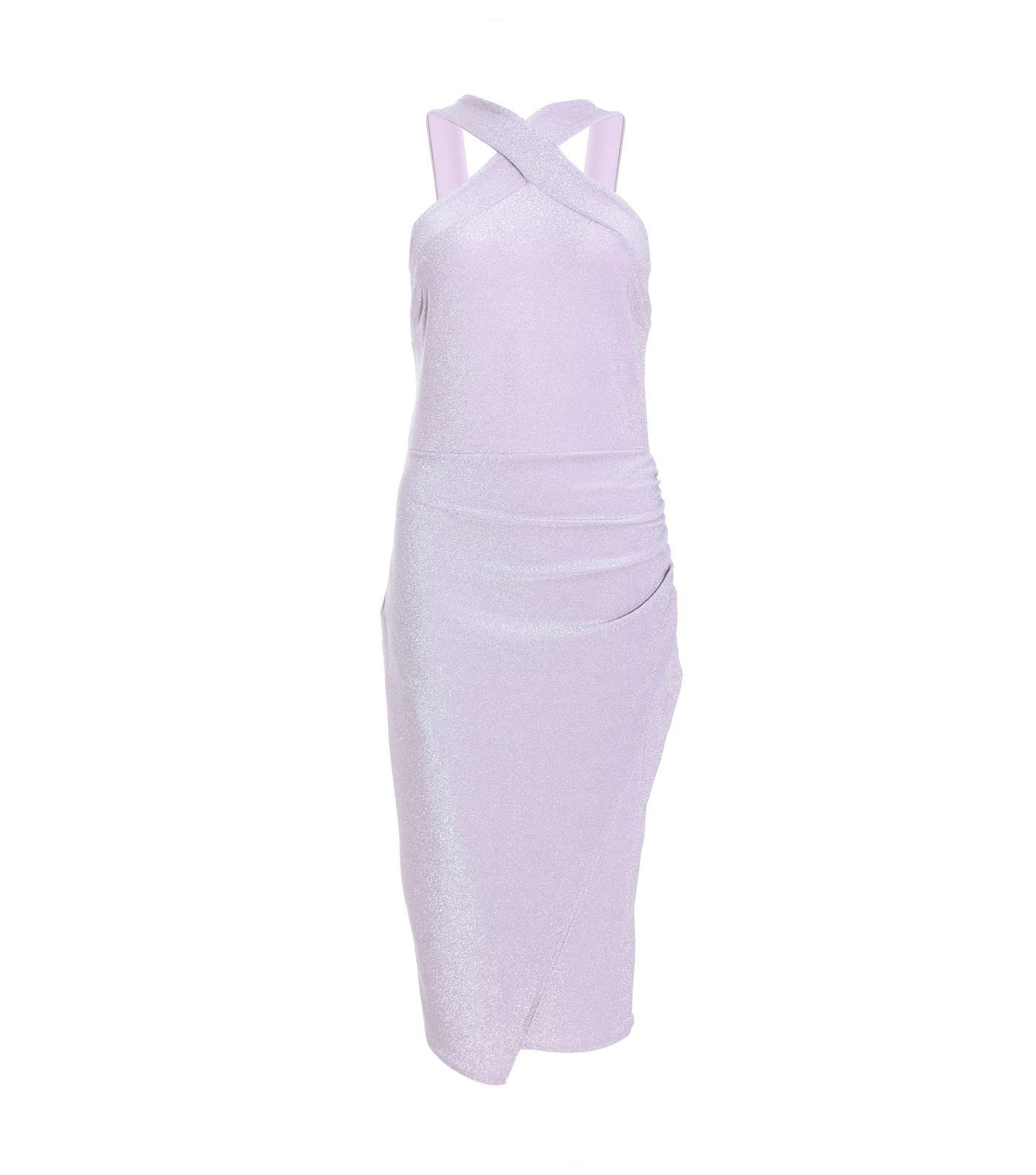QUIZ Lilac Glitter Halter Midi Dress Image 4
