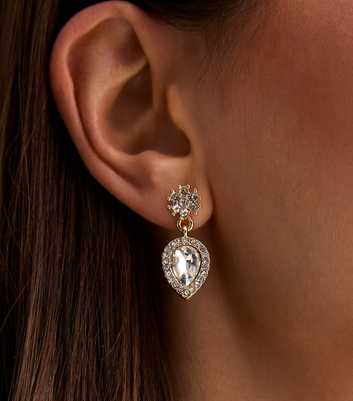Gold Tone Diamanté Floral Teardrop Earrings