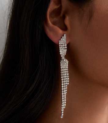 Silver Diamanté Twist Tassel Earrings