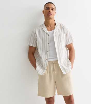 Cream Textured Relaxed Fit Cotton Drawstring Shorts