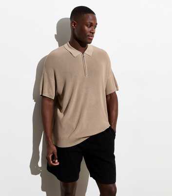 Stone Zip Neck Short Sleeve Polo Shirt
