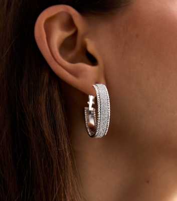 Silver Glitter Wide Hoop Earrings