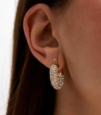 Gold Diamanté Chunky Mini Hoop Earrings