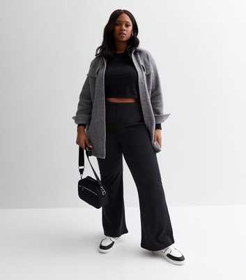 Curves Black Ribbed Flared Trousers