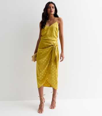 Green Gold Foil Print Wrap Midi Skirt