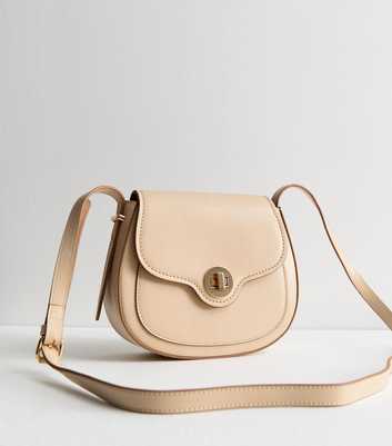 Cream Leather-Look Cross Body Saddle Bag